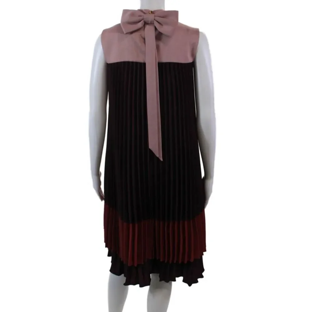 Ted Baker London Womens Color Block Pleated Bow Back A-line Dress Maroon Size 0_3